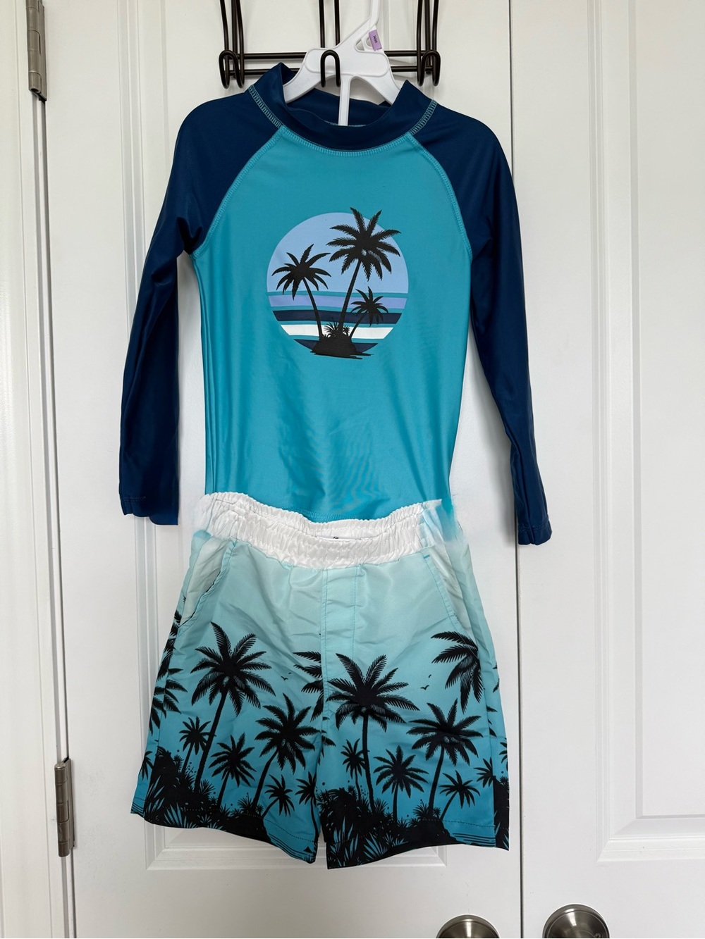 Kids Long-Sleeve Blue Palm-Print Rashguard Set
